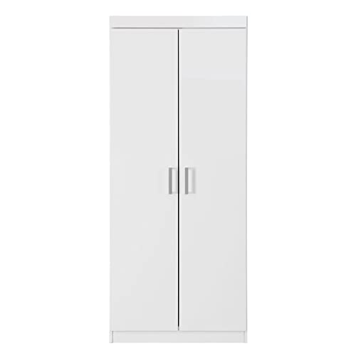 FurnitureR Wardrobe Armoires 2-Door Storage Cabinet with Adjustable Shelf/Hanging Rod, Modern Simple Style Armoire Clothes Closet for Bedroom, White