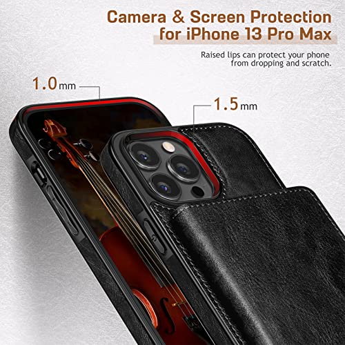 LOHASIC for iPhone 13 Pro Max Wallet Case, Premium Leather Cover Compatible with MagSafe Charger Magnetic Detachable Wallet 5 Card Holder Kickstand Protective Phone Case for Men 6.7 inch - Black