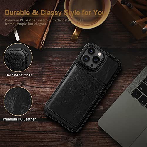 LOHASIC for iPhone 13 Pro Max Wallet Case, Premium Leather Cover Compatible with MagSafe Charger Magnetic Detachable Wallet 5 Card Holder Kickstand Protective Phone Case for Men 6.7 inch - Black