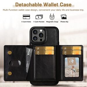 LOHASIC for iPhone 13 Pro Max Wallet Case, Premium Leather Cover Compatible with MagSafe Charger Magnetic Detachable Wallet 5 Card Holder Kickstand Protective Phone Case for Men 6.7 inch - Black