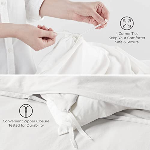 THREAD SPREAD Queen/Full Duvet Cover, 1000 Thread Count Sateen 3 Piece Egyptian Cotton Quality Duvet Cover, 100% Pure Cotton Comforter Cover, 2 Pillow Shams, Zipper Closure, 7 Corner Ties - (White)