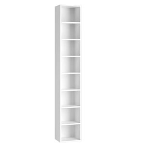 FOTOSOK 8-Tier Media Tower Rack, 11.6 X 9.3 X 70.9 Inches CD DVD Slim Storage Cabinet with Adjustable Shelves, Tall Narrow Bookcase Display Bookshelf for Home Office, White