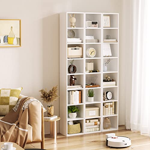 FOTOSOK 8-Tier Media Tower Rack, 11.6 X 9.3 X 70.9 Inches CD DVD Slim Storage Cabinet with Adjustable Shelves, Tall Narrow Bookcase Display Bookshelf for Home Office, White