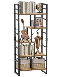 pipishell 5-tier bookshelf, tall bookcase storage shelf organizer with steel frame, decorative industrial display shelf, multipurpose storage rack for bedroom, living room, office, study, hallway