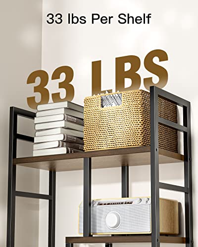 Pipishell 5-Tier Bookshelf, Tall Bookcase Storage Shelf Organizer with Steel Frame, Decorative Industrial Display Shelf, Multipurpose Storage Rack for Bedroom, Living Room, Office, Study, Hallway