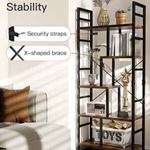 Pipishell 5-Tier Bookshelf, Tall Bookcase Storage Shelf Organizer with Steel Frame, Decorative Industrial Display Shelf, Multipurpose Storage Rack for Bedroom, Living Room, Office, Study, Hallway