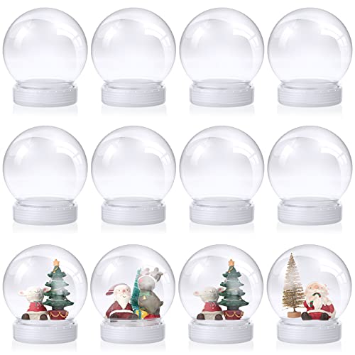 Mimorou 12 Pcs 3.9 Inch Christmas Plastic S Globe with Screw Off Cap Clear Fillable Water Globe DIY S Globes with White Base for Crafts Home Decoration Display Plant