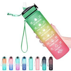 hyeta 32 oz water bottles with times to drink and straw, motivational water bottle with time marker, leakproof & bpa free, drinking sports water bottle for fitness, gym & outdoor (signal lights)