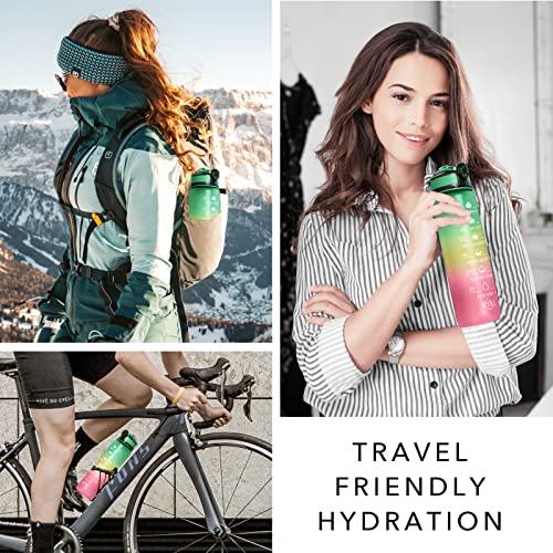 Hyeta 32 oz Water Bottles with Times to Drink and Straw, Motivational Water Bottle with Time Marker, Leakproof & BPA Free, Drinking Sports Water Bottle for Fitness, Gym & Outdoor (Signal Lights)