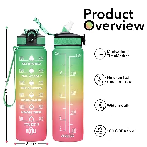 Hyeta 32 oz Water Bottles with Times to Drink and Straw, Motivational Water Bottle with Time Marker, Leakproof & BPA Free, Drinking Sports Water Bottle for Fitness, Gym & Outdoor (Signal Lights)