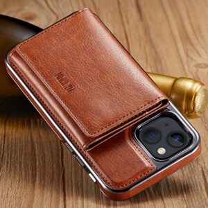 MOHEYO Designed for iPhone 14 Plus Case Removable Wallet Card Holder Magnetic Compatible with MagSafe Slim Thin Vegan Leather Cover (Brown)