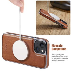 MOHEYO Designed for iPhone 14 Plus Case Removable Wallet Card Holder Magnetic Compatible with MagSafe Slim Thin Vegan Leather Cover (Brown)