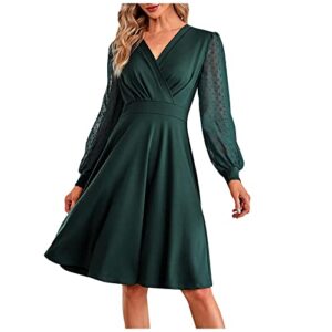 Fall Clothes for Women 2022, Black Formal Dresses Neutral Dress Short Sleeve Dress Wedding Women's Long Stylish Casual V-Neck Slim Dress with Pockets Women's Winter Dresses Under (L, Green)