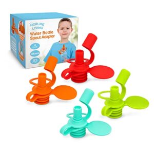 morlike baby water bottle cap silicone bottles top spout adapter replacement for toddlers kids and adults, protects kids mouth - no spill & bpa free (mix - 4 pack)