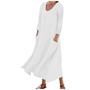 maxi dress, high low dress for women wedding dresses with long sleeves women's fashion casual solid colour sleeveless cotton linen pocket dress casual color three-quarter sleeve (xxl, z-white)