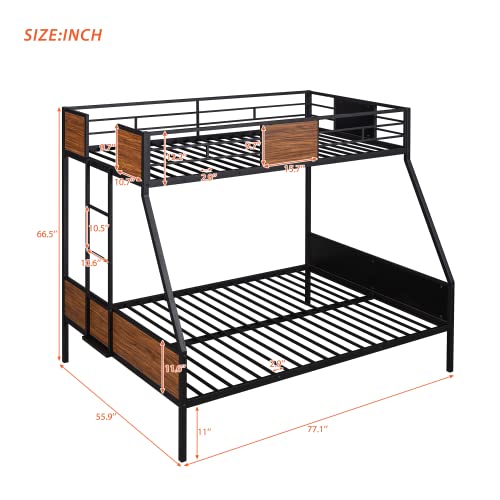 Merax Modern Twin Over Full Heavy Metal Bunk Bed with Full Length Rail for Junior,Teens, Adults/Space-Saving/No Box Spring Needed Black