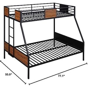 Merax Modern Twin Over Full Heavy Metal Bunk Bed with Full Length Rail for Junior,Teens, Adults/Space-Saving/No Box Spring Needed Black