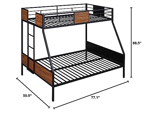 Merax Modern Twin Over Full Heavy Metal Bunk Bed with Full Length Rail for Junior,Teens, Adults/Space-Saving/No Box Spring Needed Black