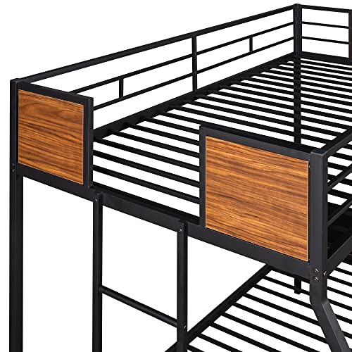 Merax Modern Twin Over Full Heavy Metal Bunk Bed with Full Length Rail for Junior,Teens, Adults/Space-Saving/No Box Spring Needed Black