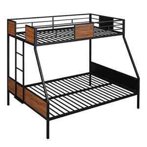 Merax Modern Twin Over Full Heavy Metal Bunk Bed with Full Length Rail for Junior,Teens, Adults/Space-Saving/No Box Spring Needed Black