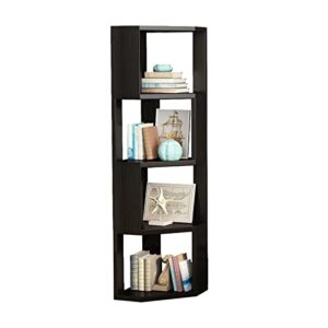 MIN WIN 5 Tier Corner Shelf Bookcase Wooden Display Bookshelf Storage Rack,Standing Tall Corner Bookshelf Display Unit Storage Rack,Multipurpose Shelving Unit for Living Room and Home Office, Black