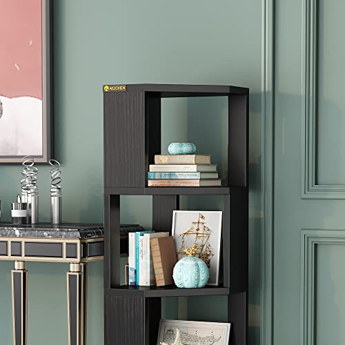 MIN WIN 5 Tier Corner Shelf Bookcase Wooden Display Bookshelf Storage Rack,Standing Tall Corner Bookshelf Display Unit Storage Rack,Multipurpose Shelving Unit for Living Room and Home Office, Black