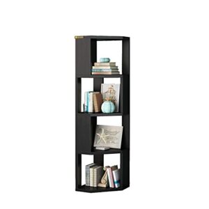 MIN WIN 5 Tier Corner Shelf Bookcase Wooden Display Bookshelf Storage Rack,Standing Tall Corner Bookshelf Display Unit Storage Rack,Multipurpose Shelving Unit for Living Room and Home Office, Black