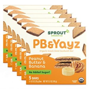 sprout organics, pb & yayz toddler snack bars, peanut butter & banana, 5 individual bars 1.02 oz each (6-boxes)