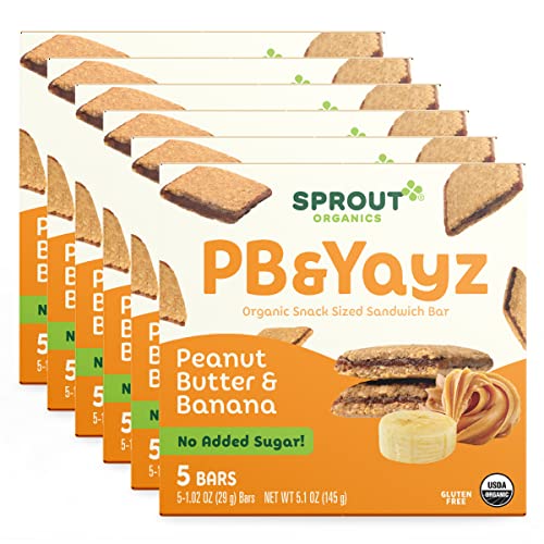 Sprout Organics, PB & Yayz Toddler Snack Bars, Peanut Butter & Banana, 5 Individual Bars 1.02 oz Each (6-boxes)