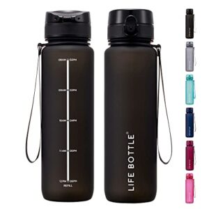 life bottle 32 oz water bottle with strap. tritan fruit infuser flip top water bottles with times to drink. no quotes! motivational water bottle with time marker. dishwasher safe 32 oz water bottles