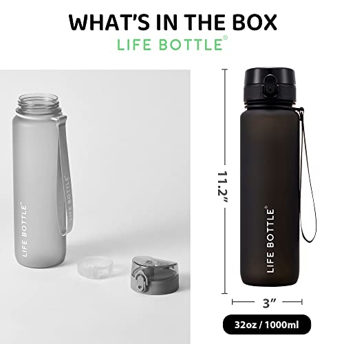 Life Bottle 32 oz Water Bottle with Strap. Tritan Fruit Infuser Flip Top Water Bottles With Times To Drink. No Quotes! Motivational Water Bottle with Time Marker. Dishwasher Safe 32 oz Water Bottles