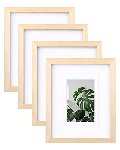 Egofine 8x10 Picture Frames Made of Solid Wood with Plexiglass, Display Pictures 4x6/5x7 with Mat or 8x10 Without Mat Set of 4 for Tabletop and Wall Mounting, Natural Wood