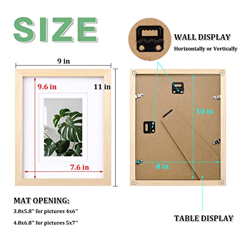 Egofine 8x10 Picture Frames Made of Solid Wood with Plexiglass, Display Pictures 4x6/5x7 with Mat or 8x10 Without Mat Set of 4 for Tabletop and Wall Mounting, Natural Wood