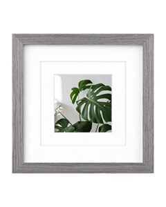 egofine 8x8 picture frame made of solid wood with plexiglass, display pictures 4x4/6x6 with mat or 8x8 without mat for tabletop and wall mounting, oak grey