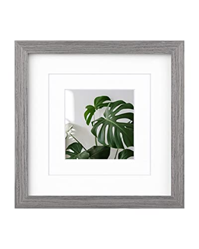 Egofine 8x8 Picture Frame Made of Solid Wood with Plexiglass, Display Pictures 4x4/6x6 with Mat or 8x8 Without Mat for Tabletop and Wall Mounting, Oak Grey