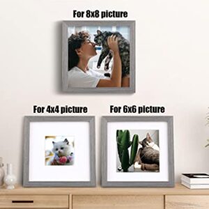 Egofine 8x8 Picture Frame Made of Solid Wood with Plexiglass, Display Pictures 4x4/6x6 with Mat or 8x8 Without Mat for Tabletop and Wall Mounting, Oak Grey