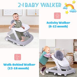 FUGUALIN Foldable Baby Walker for Boys and Girls, 2 in 1 Toddler Walker Learning-Seated or Walk-Behind, Adjustable Speed Rear Wheels, Safety Bumper, Detachable Seat Cover, Anti-Rollover