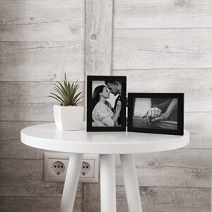 Janreefan Double Vertical & Horizontal Picture Frames Hinged Folding Photo Frames in Black Made of Pine Wood with Real Glass for Wall Hanging or Tabletop Standing, Display Pictures 4x6 with Mat or 5x7 Without Mat P-S57H75-HEI