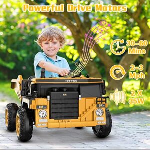 ANPABO Ride on Dump Truck, 12V Ride on Car with Remote Control, Electric Dump Bed and Extra Shovel, Ride on Construction Vehicle with Music Player, Key Start for Safety, Ideal Gift for Kids