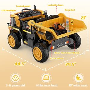 ANPABO Ride on Dump Truck, 12V Ride on Car with Remote Control, Electric Dump Bed and Extra Shovel, Ride on Construction Vehicle with Music Player, Key Start for Safety, Ideal Gift for Kids