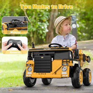 ANPABO Ride on Dump Truck, 12V Ride on Car with Remote Control, Electric Dump Bed and Extra Shovel, Ride on Construction Vehicle with Music Player, Key Start for Safety, Ideal Gift for Kids