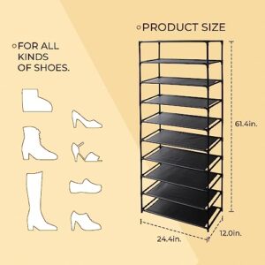 LFGUD 10 Tiers Shoe Rack, Simple Houseware 10-Tier Shoe Rack Storage Organizer 30-Pair, Easy Assembled Shoe Tower Stand, Sturdy Shoe Stand, Non-Woven Fabric Shoe Shelf Organizer Closet for Home, Black