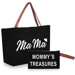 sadnyy 2 pcs mama bag for hospital canvas tote bag with pouch mom diaper bag for labor and delivery (black)