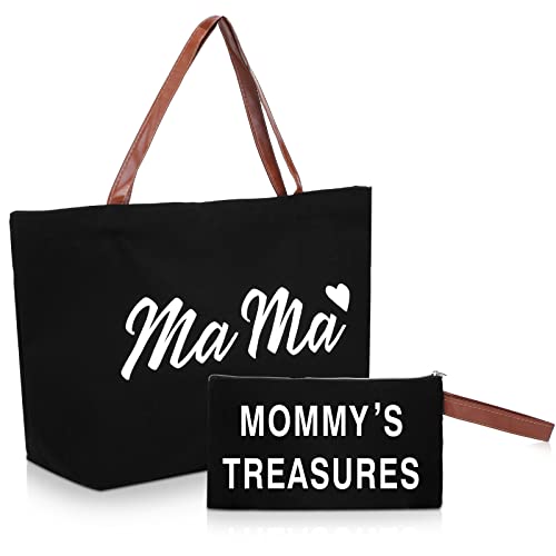 Sadnyy 2 Pcs Mama Bag for Hospital Canvas Tote Bag with Pouch Mom Diaper Bag for Labor and Delivery (Black)