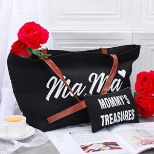 Sadnyy 2 Pcs Mama Bag for Hospital Canvas Tote Bag with Pouch Mom Diaper Bag for Labor and Delivery (Black)