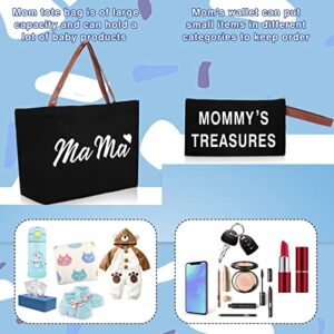 Sadnyy 2 Pcs Mama Bag for Hospital Canvas Tote Bag with Pouch Mom Diaper Bag for Labor and Delivery (Black)
