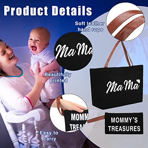 Sadnyy 2 Pcs Mama Bag for Hospital Canvas Tote Bag with Pouch Mom Diaper Bag for Labor and Delivery (Black)