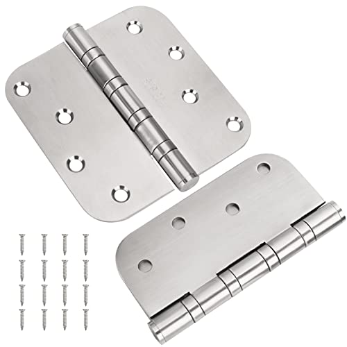 304 Stainless Steel 4'' X 4'' Door Hinges Ball Bearing Commercial Door Hinges Exterior Door Hinges with 5/8 Inch Radius Corners, 2 Pack (Silver)