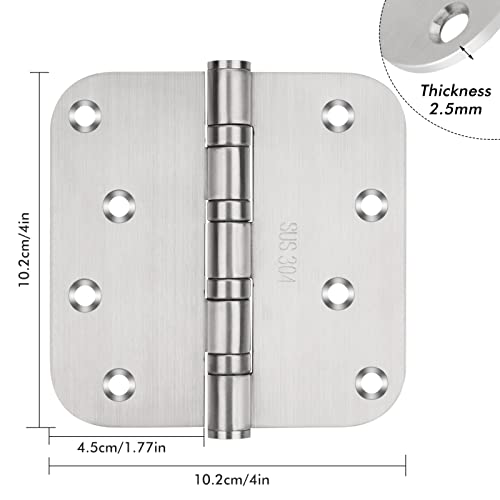 304 Stainless Steel 4'' X 4'' Door Hinges Ball Bearing Commercial Door Hinges Exterior Door Hinges with 5/8 Inch Radius Corners, 2 Pack (Silver)