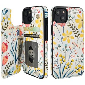 haopinsh for iphone 13 case wallet with card holder, floral flower pattern back flip folio pu leather kickstand card slots case for women girls, double magnetic clasp shockproof cover 6.1"